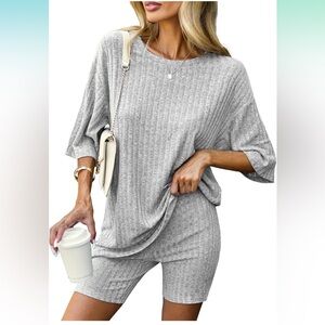 NWT Ekouaer 2 Piece Lounge Sets Ribbed Knit Matching Outfit